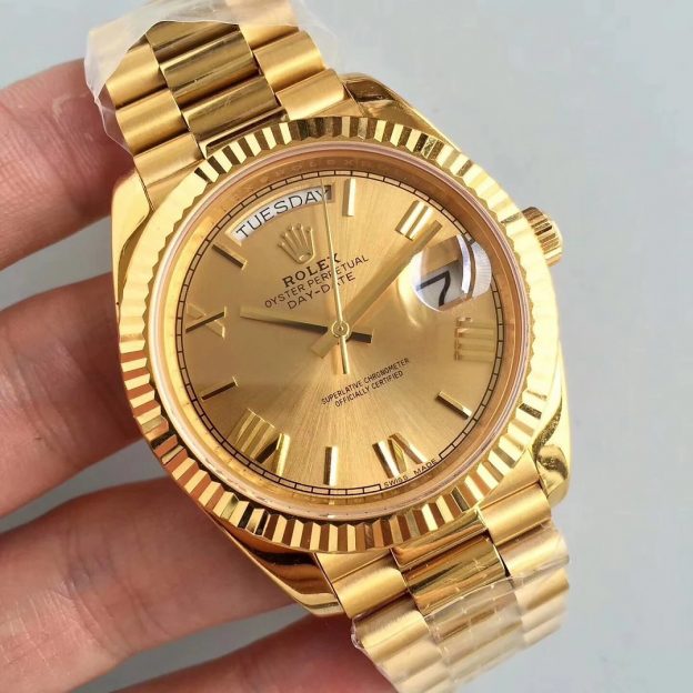 40mm Full Yellow Gold Rolex Day-Date Replica Watch Review!
