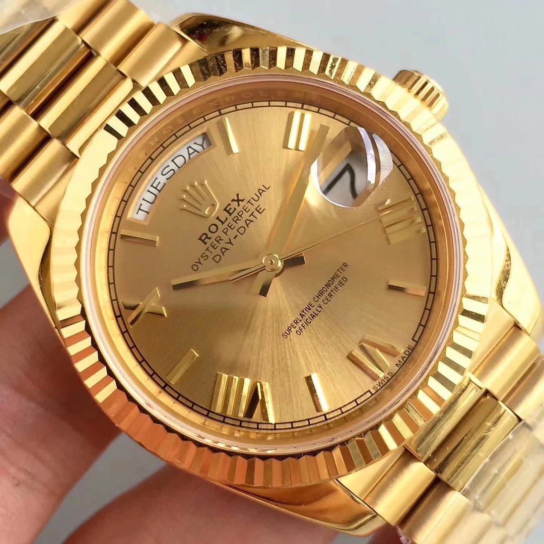 40mm Full Yellow Gold Rolex Day-Date Replica Watch Review!