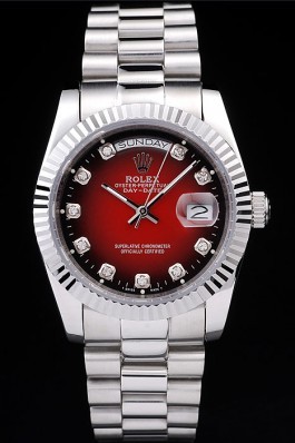 polished stainless steel two tone red dial rolex-day-date replica
